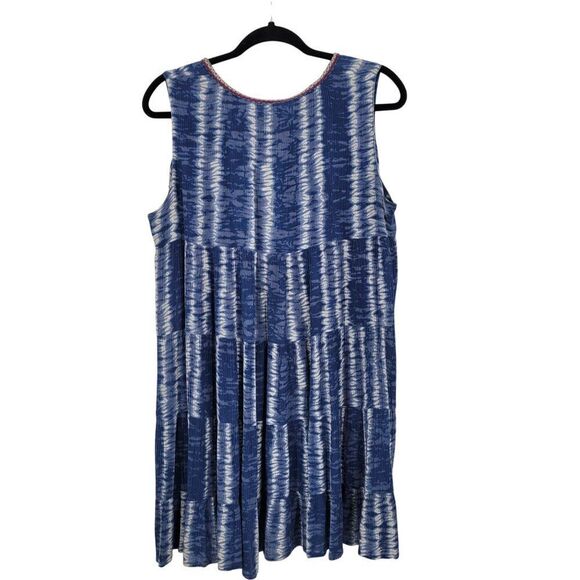 Sleeveless Blue Striped Tiered Ruffle Oversized Dress Sz S Embroidered India - Picture 7 of 10